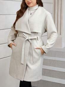 SHEIN Clasi Plus Waterfall Collar Belted Overcoat