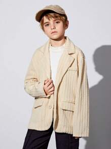 SHEIN Tween Boy Flap Pocket Textured Coat - Apricot - View 5