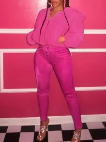 Slaydiva Abrigo con capucha acolchado para mujer - Rosa Fucsia - Ver 4