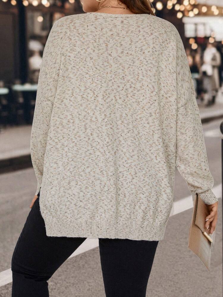 Plus Marled Knit Drop Shoulder High Low Hem Sweater
