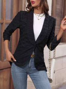 SHEIN Clasi Shawl Collar Single Button Blazer - Black - View 1
