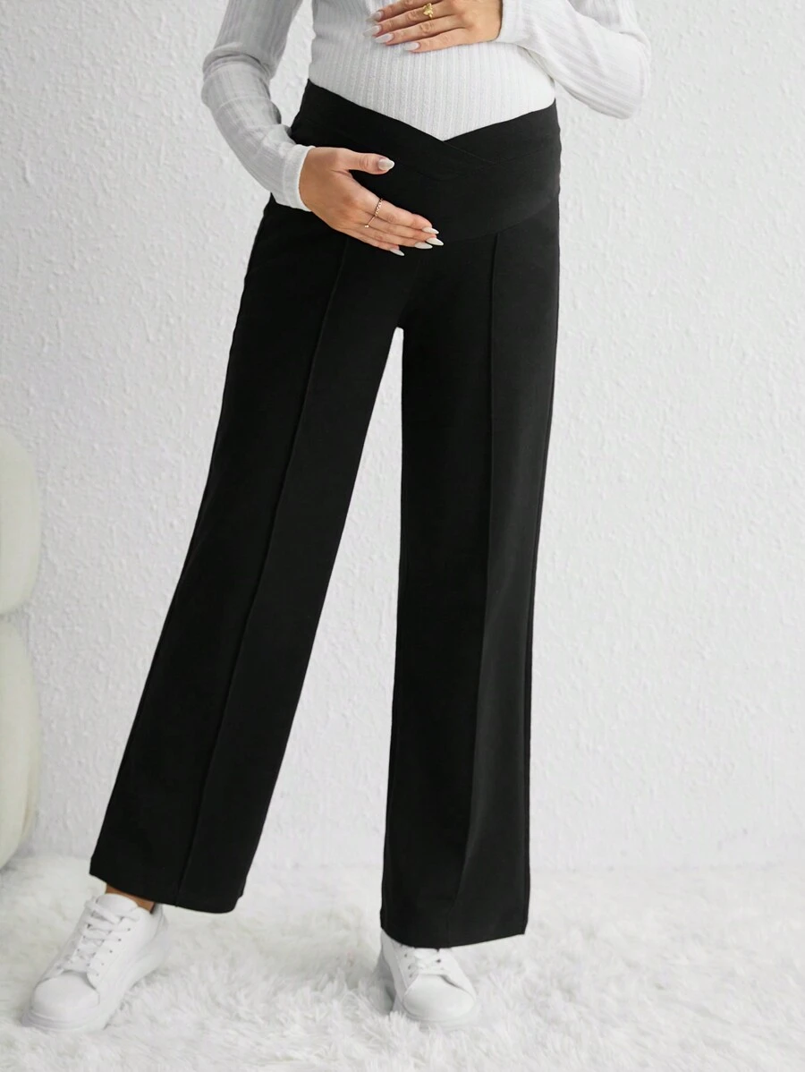 SHEIN 孕婦寬腰帶長褲 - 黑色 - 查看 1