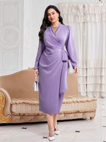 Modelyn Đầm dạ hội dài quấn thắt nút bên hông Plus - Màu tím - Xem 6