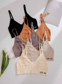 Women's Casual Plain Slight Stretch Fabric Bralette Multicolor With LOVE ME Detail - Multicolor - View 4