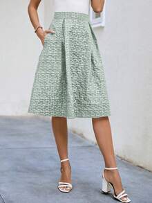 SHEIN Frenchy Dệt hoa Túi nghiêng Chi tiết xếp li Váy - màu xanh lá - Xem 5