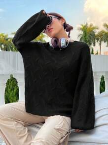 SHEIN Unity Solid Drop Shoulder Knit Pullover Fall Winter Sweater - Dark Grey - View 7