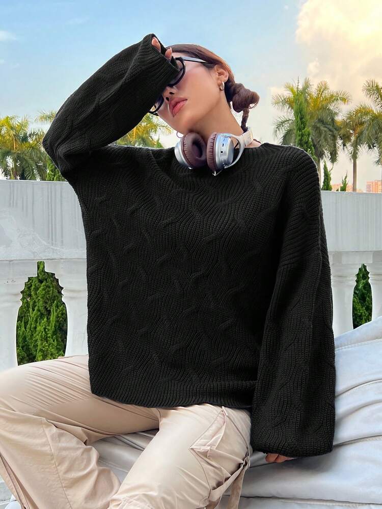 Solid Drop Shoulder Knit Pullover Fall Winter Sweater