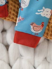 男嬰卡通圖案拼接邊衛衣和衛褲 - 彩色 - 查看 5