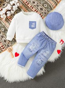 Đứa bé trai Chi tiết được vá Áo len & quần & Mũ - Nhiều màu - Xem 1