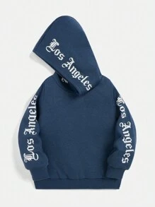 SHEIN Áo nỉ in chữ dành cho bé trai - Màu xanh lam - Xem 1