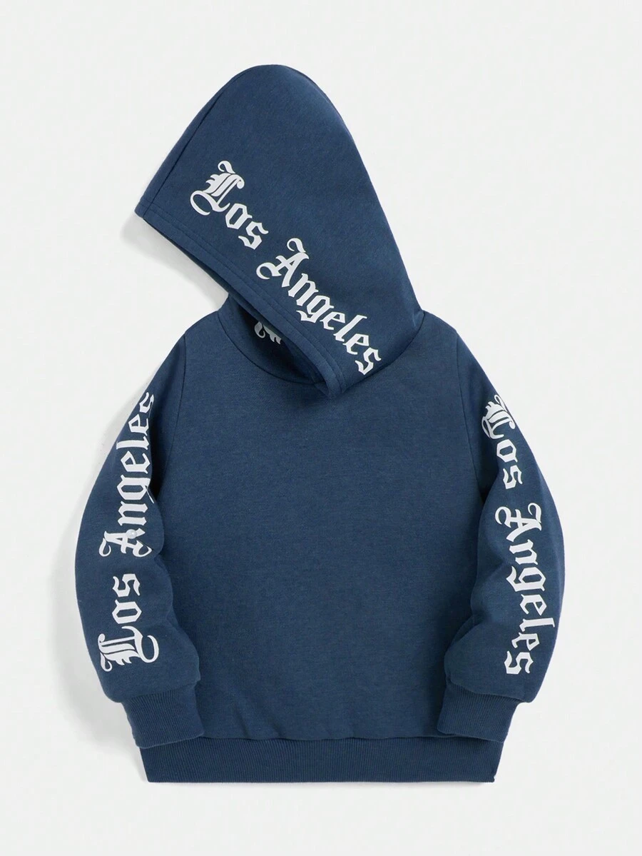 SHEIN Áo nỉ in chữ dành cho bé trai - Màu xanh lam - Xem 1