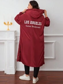 SHEIN Essnce 大碼拉鏈開襟按扣連帽防風夾克 - 酒紅色 - 查看 5