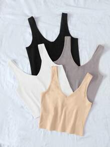 Chiquease 4pcs Solid Ribbed Knit Tank Top - Multicolor - View 6