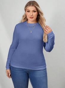 SHEIN LUNE Hơn Chất rắn Cổ giả Áo thun - Xanh đậm - Xem 6