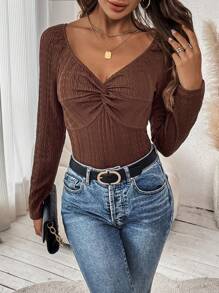 Chiquease Twist Front Raglan Sleeve Tee - Rust Brown - View 6