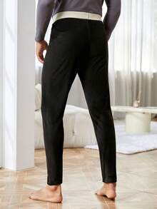 男士拼接腰帶腰保暖內衣長褲 - 黑色 - 查看 2