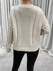 Chiquease 麻花针织落肩套头衫秋冬毛衣 - 杏色 - 查看 2