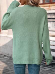 SHEIN Frenchy Chất rắn Thả vai Áo len - Màu xanh Bạc hà - Xem 2