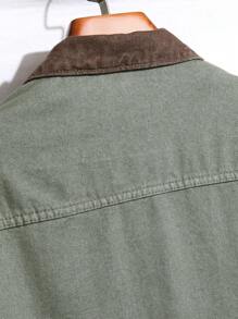 Manfinity Homme 男士雙口袋牛仔夾克（無 T 卹） - 軍綠色 - 查看 7