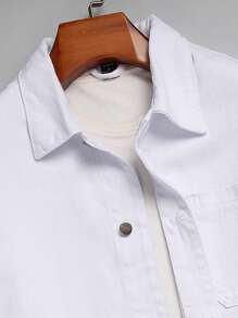 Manfinity Homme Loose Fit Men's Denim Jacket With Flap Pockets (T-Shirt Not Included) - White - View 3