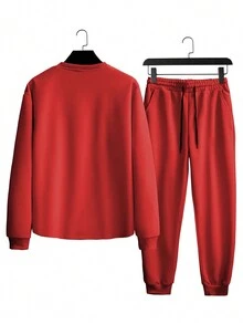 Manfinity Homme 男士素色運動衫&腰部抽繩衛褲 - 紅色 - 查看 2