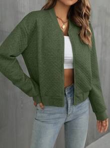 SHEIN Privé Zip Up Drop Shoulder Bomber Jacket - Army Green - View 7