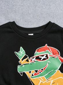 SHEIN Young Boy Cartoon Graphic Sweatshirt - Black - View 3