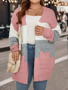 SHEIN LUNE 大码拼色落肩开衫 - 彩色 - 查看 4