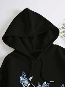 Áo Hoodie Nữ Thời Trang Thường Ngày, Áo Hoodie Phong Cách Preppy, Họa Tiết Bướm, Áo Tay Dài, Ấm Áp, Thích Hợp Cho Mùa Thu Đông, Màu Đen - màu đen - Xem 6