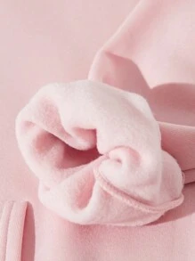 SHEIN EZwear Butterfly & Slogan Graphic Drawstring Thermal Lined Hoodie - Pink - View 5