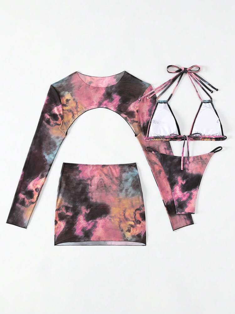 Conjunto de biquíni Tie-Dye Triangle Cup verão praia - Multicolorido - Ver 5