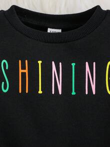 SHEIN 嬰兒男童字母圖案運動衫和運動長褲 - 黑色 - 查看 5