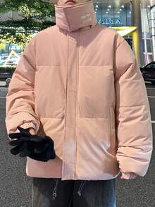 Áo khoác nam dáng rộng có viền rút và đệm có khóa kéo - Hồng - Xem 5