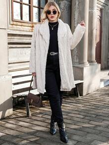 Calvaya Plus Shawl Collar Single Button Teddy Coat - Apricot - View 6