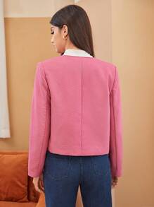 SHEIN Frenchy Nút phía trước Vá Túi Áo khoác - Hồng - Xem 4