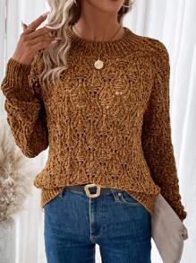 SHEIN Frenchy Solid Raglan Sleeve Sweater - Brown - View 1