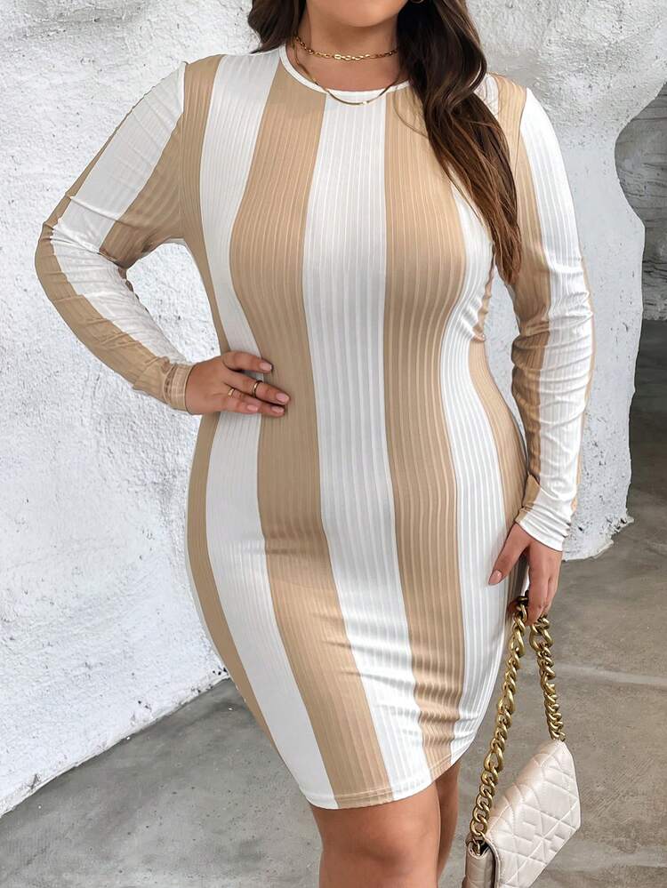 Plus Striped Print Bodycon Dress