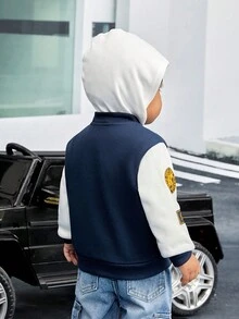 SHEIN Đứa bé trai Đồ họa Khẩu hiệu Khối màu Áo khoác Đại học Without Tee - Nhiều màu - Xem 2