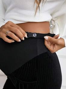 SHEIN Thai sản Vòng eo có thể điều chỉnh Quần ống loe - màu đen - Xem 6