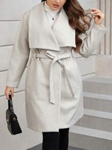 SHEIN Clasi Plus Waterfall Collar Belted Overcoat