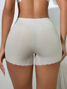 Women's Casual High Stretch Apricot Plain Scallop Fabric Boyshorts - Apricot - View 3