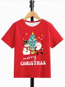 Tween Boy Christmas Print Tee for Christmas - Red - View 1