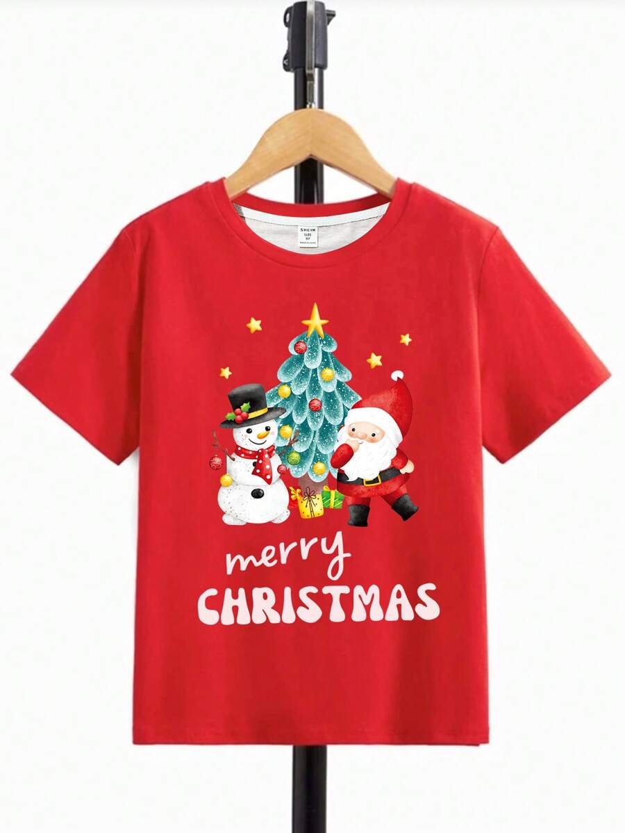 Tween Boy Christmas Print Tee for Christmas - Red - View 1