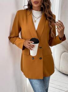 SHEIN Frenchy Khăn quàng Đôi ngực Áo vest - gừng - Xem 4