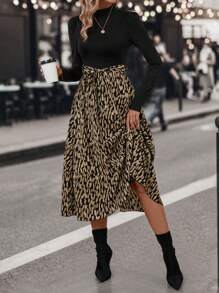 SHEIN Clasi Graphic Print Puff Sleeve Belted Dress - Multicolor - View 4