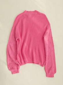 SHEIN Essnce 圓點燈籠袖條紋針織套頭毛衣 - 粉色 - 查看 2
