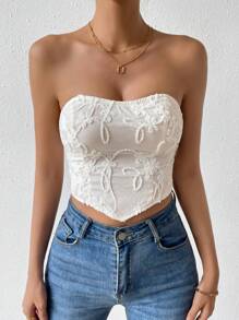 Chiquease 頭巾下擺短款抹胸上衣 - 白色 - 查看 4