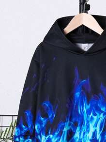 SHEIN Cậu bé Tween In Lửa Áo Hoodie & Quần thể thao - màu đen - Xem 4