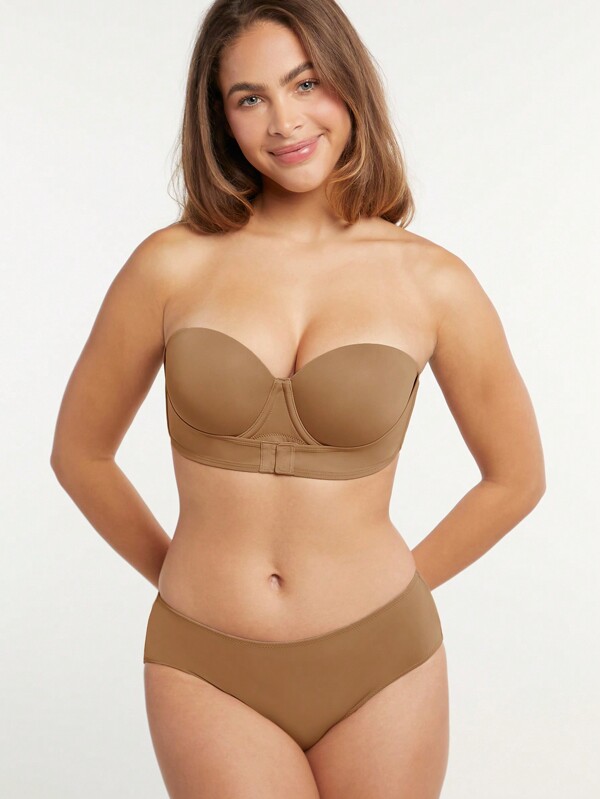 LUVLETTE Sujetador básico de media copa con cierre frontal push-up sin tirantes con soporte Dream Curve