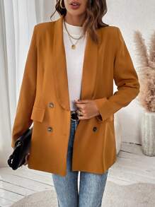 SHEIN Frenchy Khăn quàng Đôi ngực Áo vest - gừng - Xem 3